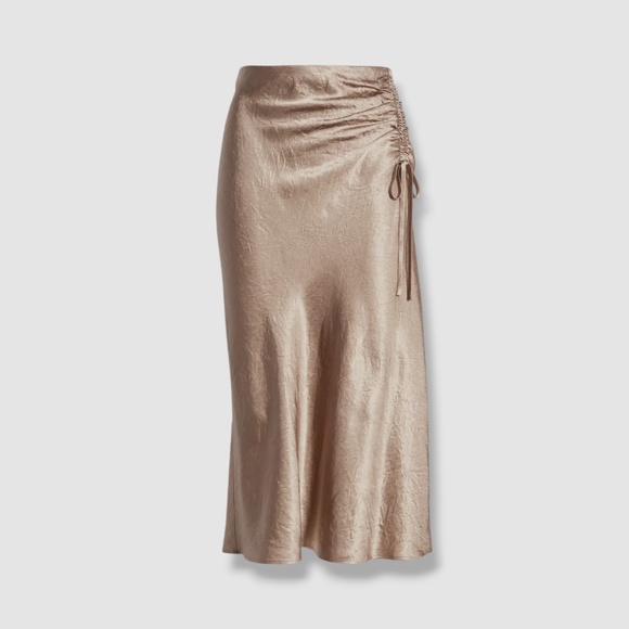 NWOT Rails Women's Champagne Mischa Ruched Satin Midi Skirt - Picture 3 of 6